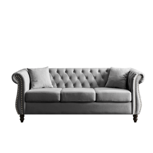 80" Grey Velvet Chesterfield Sofa