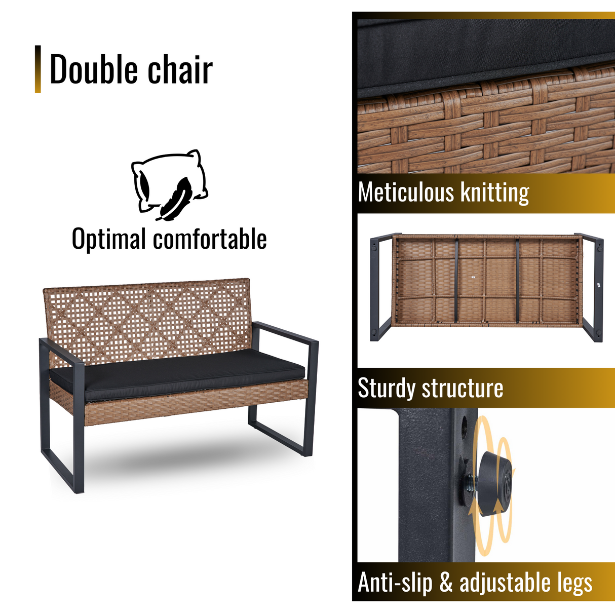 Canton 4-piece Handcrafted Acacia and Woven Rattan Outdoor Seating Ensemble