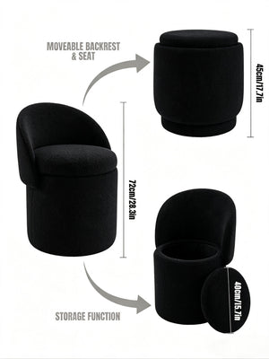 Upholstered Makeup Stool with Storage and Foldable Backrest