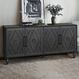 Carved-flower-door-large-storage-cabinet-with-metal-handle-(black)-Buffets