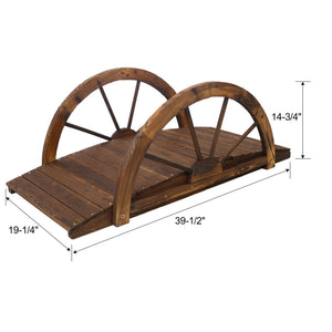 Wooden Garden Bridge Arc Footbridge With Half Wheel Railings Solid Fi - Brown