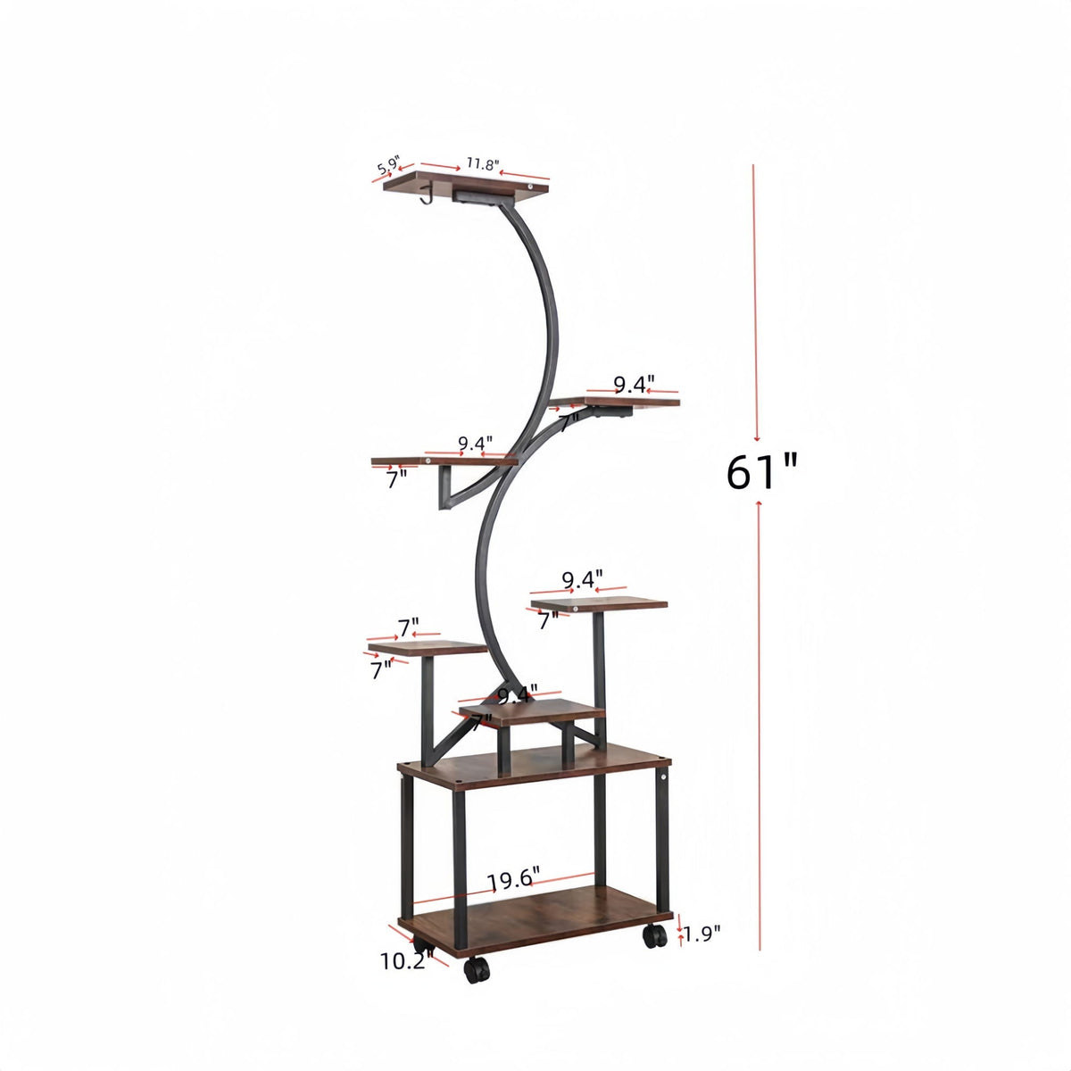 8 Tier Indoor Plant Stand with Grow Lights - Black & Dark Walnut