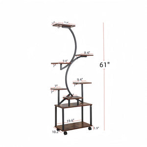 8 Tier Indoor Plant Stand with Grow Lights - Black & Dark Walnut