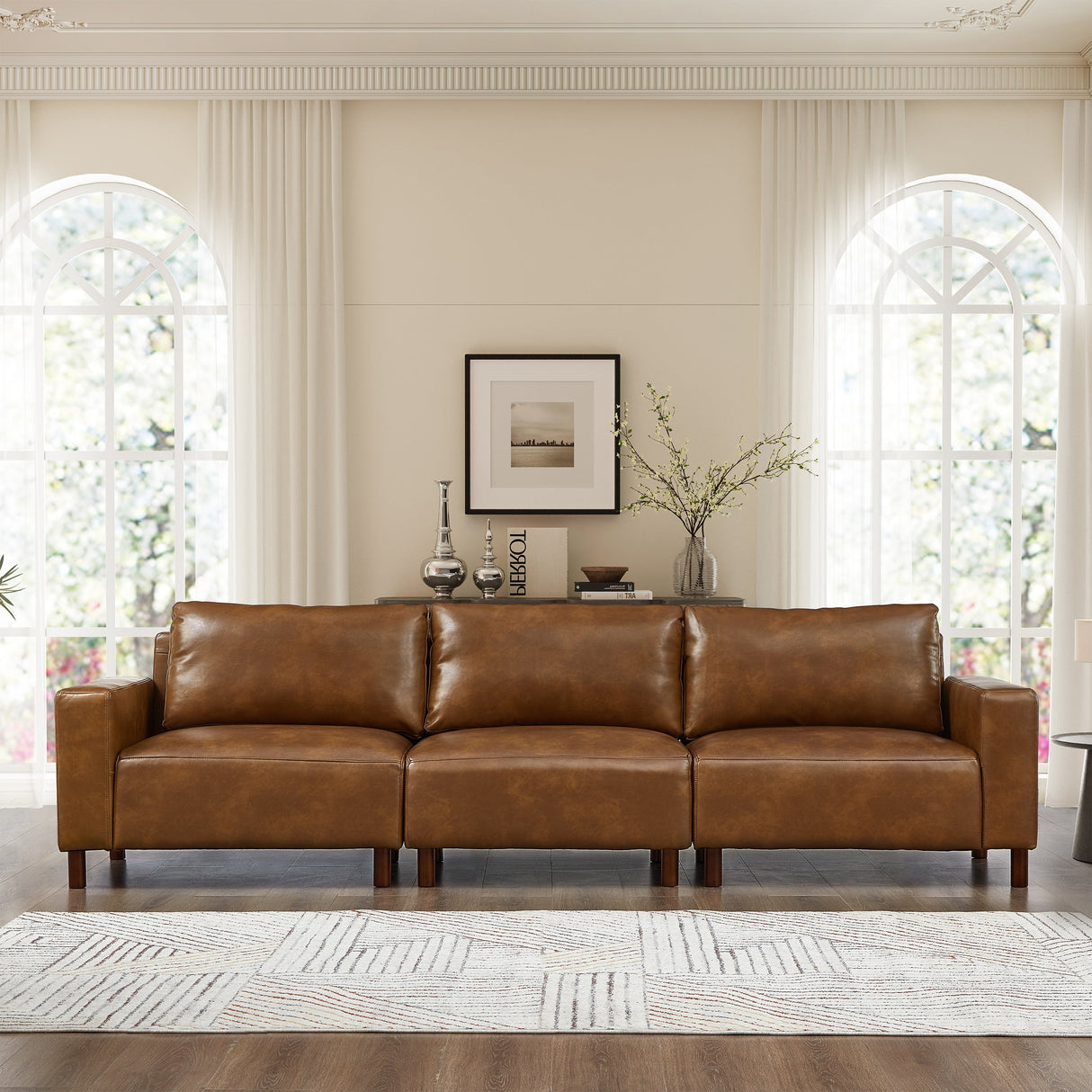 112" Luxury PU Leather Sofa for Living Room
