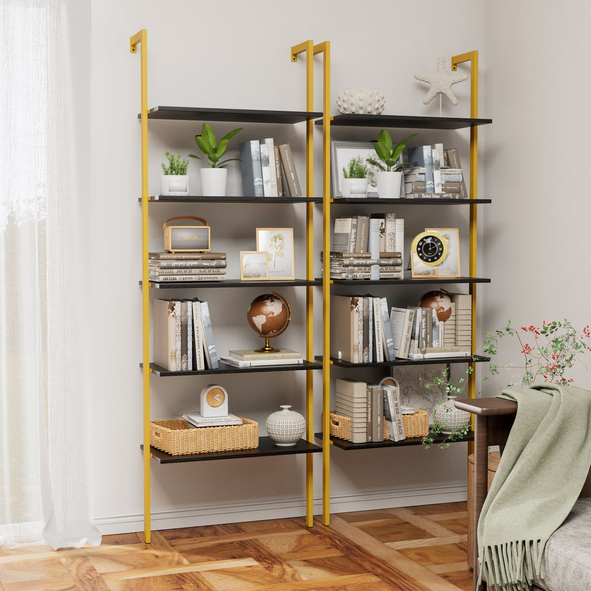 5-Tier Bookshelf Solid Wood Ladder Shelf