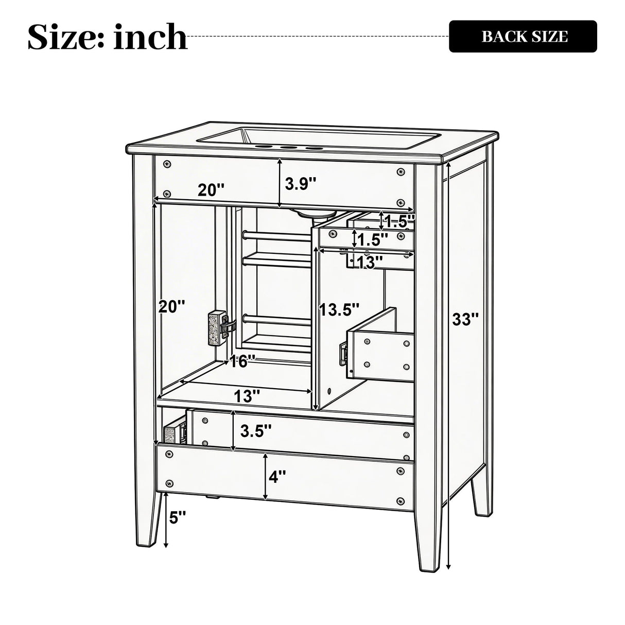 Modern Bathroom Vanity With Sink, Soft Close Drawers & Door, Storage Rack