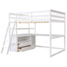 Modern Loft Bed With Built In Desk, Shelves, And 2 Drawers