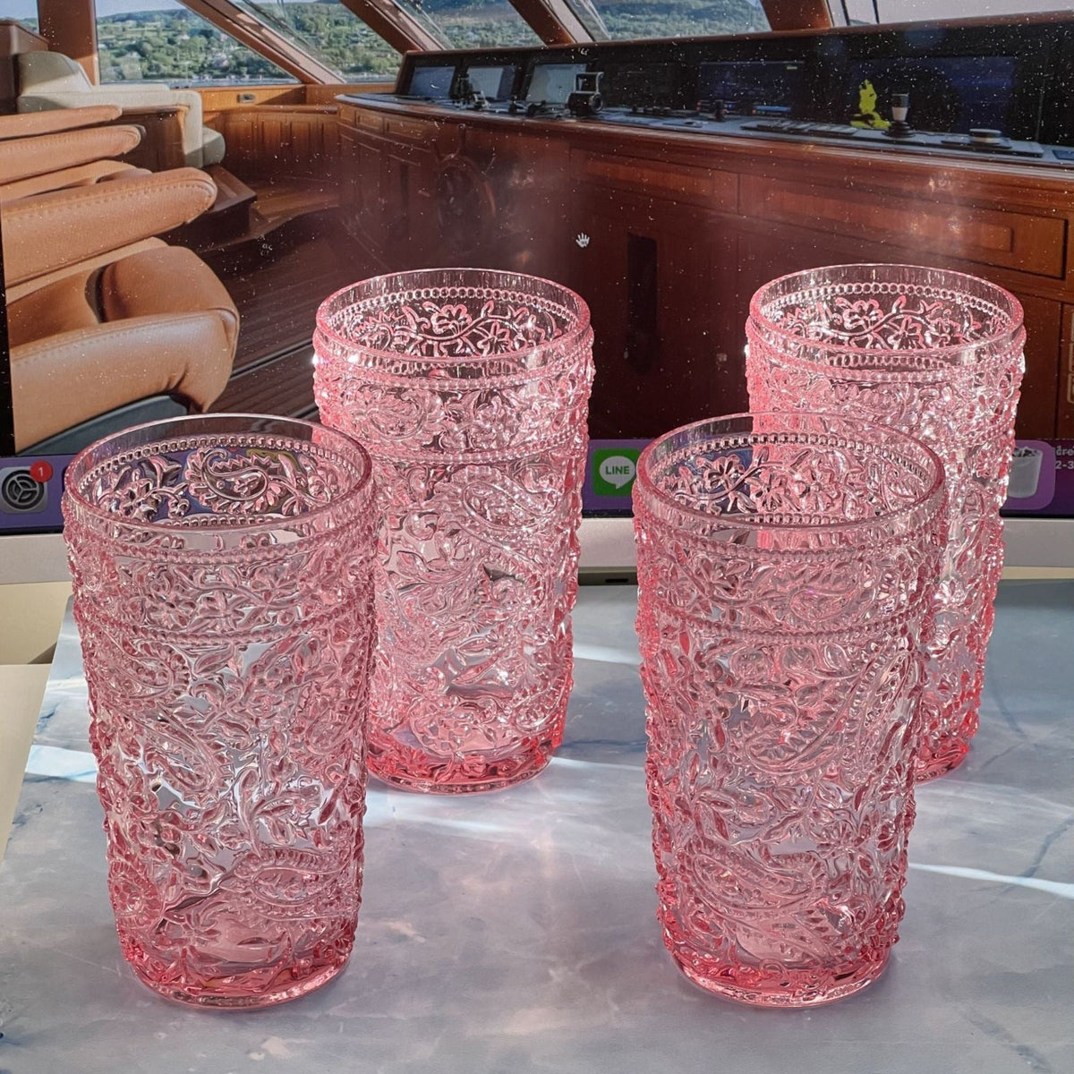 Paisley Style Acrylic Hi Ball Glasses (Set of 4)