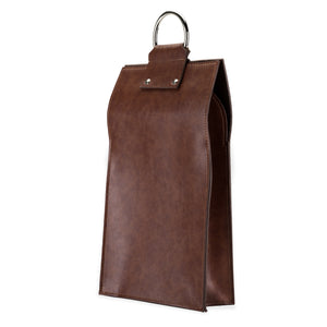 Brown faux leather double-bottle wine tote by viski®