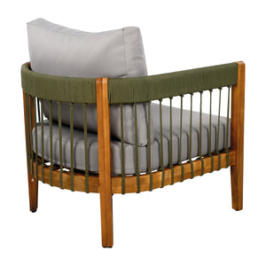 Acacia Wood Outdoor Club Chair with Handwoven Rope Accents - Natural