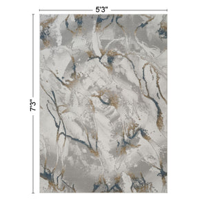 Geometric 3D Effect Area Rug with 100% Polyester Pile - Ivory / Gray