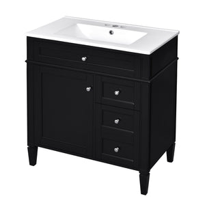 Bathroom Vanity With Top Sink, 2 Doors And 3 Drawers, Freestanding Set With Mirror Cabinet