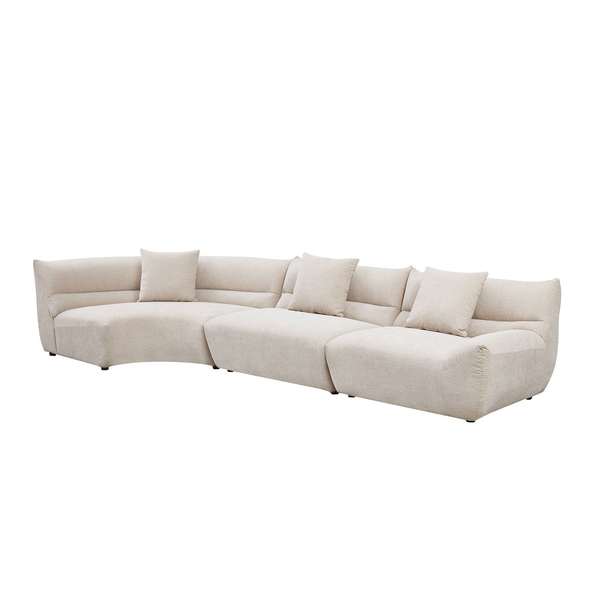 Modular Curved Sectional Sofa, 3-Piece Free-Form Configuration