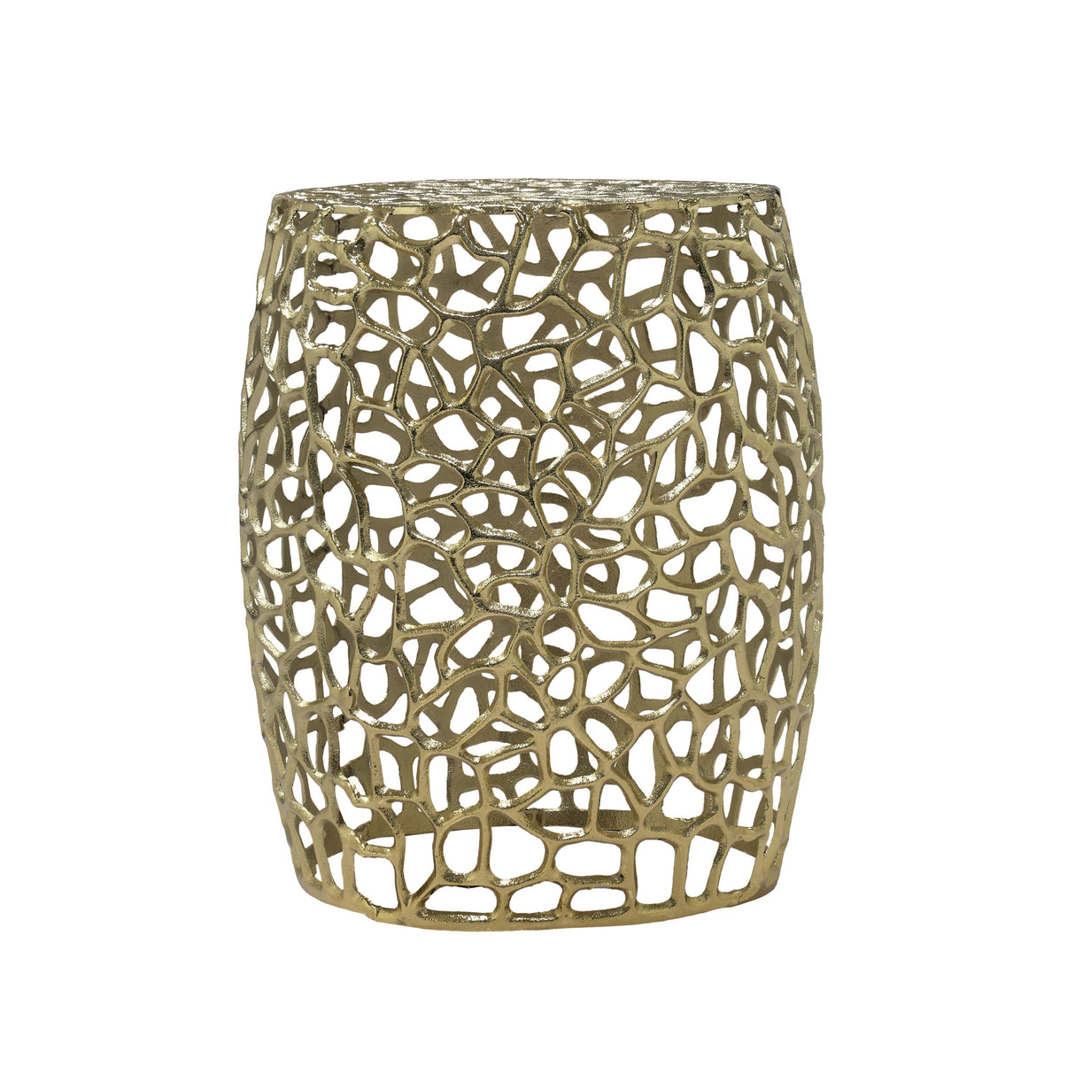 Aluminum Drum End Table with Intricate Design in Gold