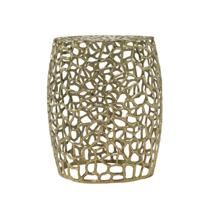 Aluminum Drum End Table with Intricate Design in Gold