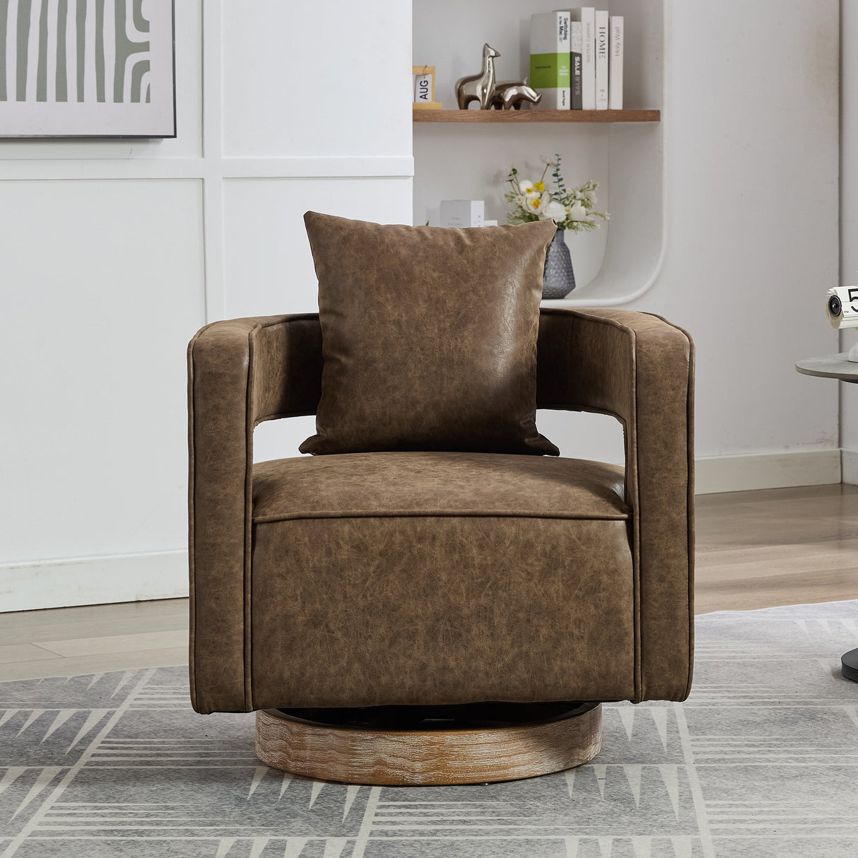 Fernleigh Swivel Accent Open Back Barrel Chair With Weathered Base