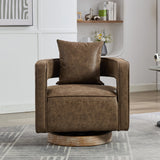 Fernleigh Swivel Accent Open Back Barrel Chair With Weathered Base