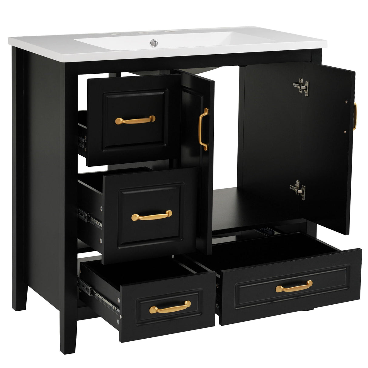 Bathroom Vanity With Sink, Soft Closing Doors & Drawers, Metal Handles