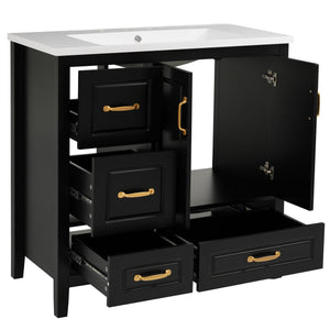 Bathroom Vanity With Sink, Soft Closing Doors & Drawers, Metal Handles
