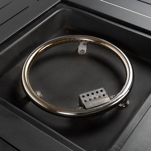 28-Inch Black Wicker Outdoor Propane Gas Fire Pit Table with Steel Top and 50,000 BTU Heat Output