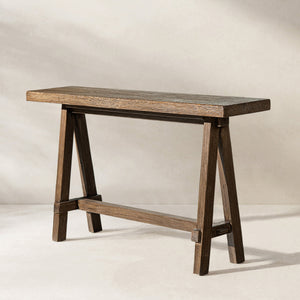Hawthorne 60' Solid Reclaimed Elm Trestle Console Table, Heritage Medium-Dark Brown