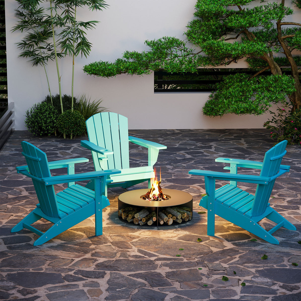 All-weather outdoor adirondack chair with cup holder - light blue