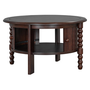 Vintage Round Coffee Table with Storage in Walnut