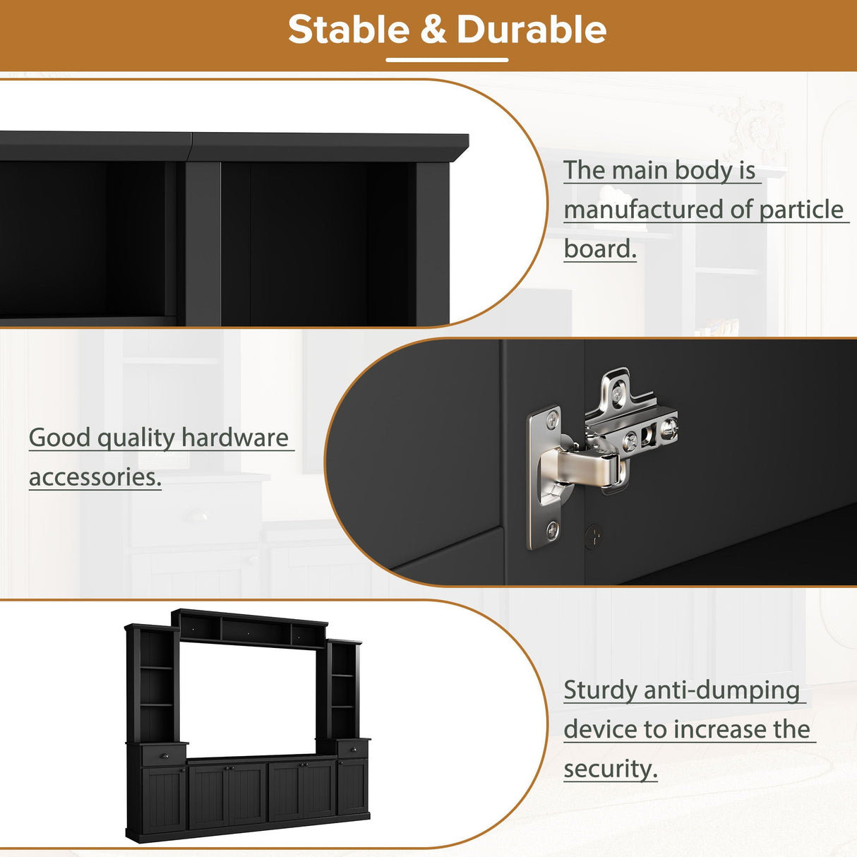 Minimalist Entertainment Wall Unit Set With Bridge For TVs Up To 75"