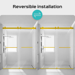 Frameless Double Sliding Shower Door In, Thick Tempered Glass, Reversible Installation