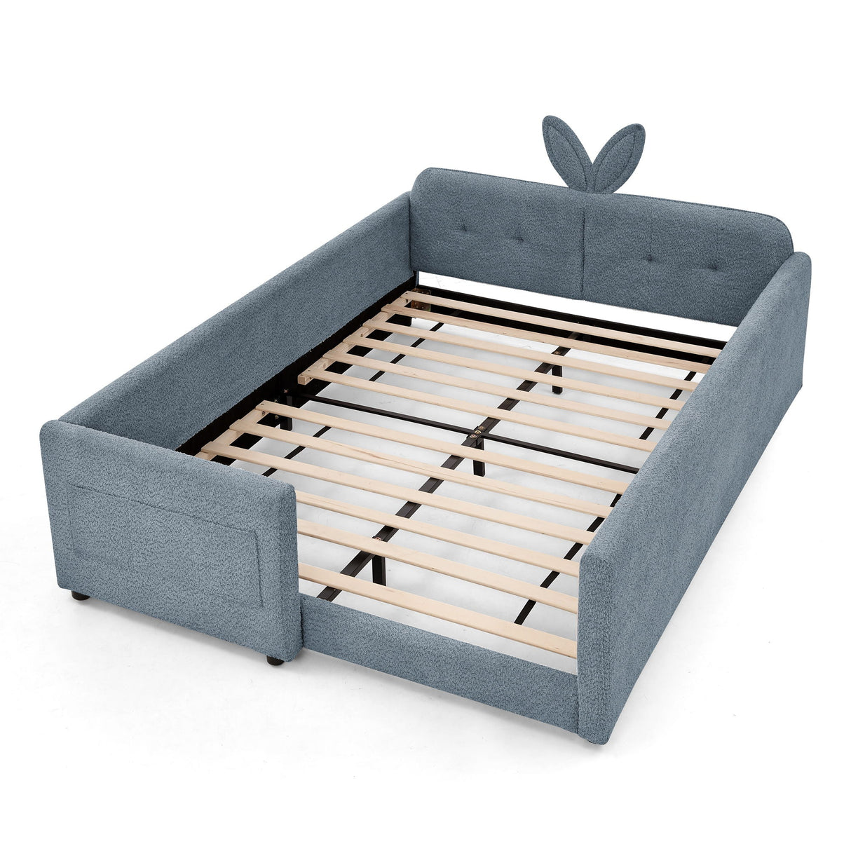 Cute Rabbit Ear Upholstered Platform Bed Frame With Safety Rail
