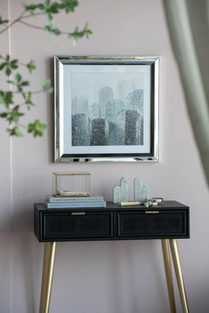 Crystal Mirror Framed Wall Art Set with Night and Day Motif – 23.6” Square
