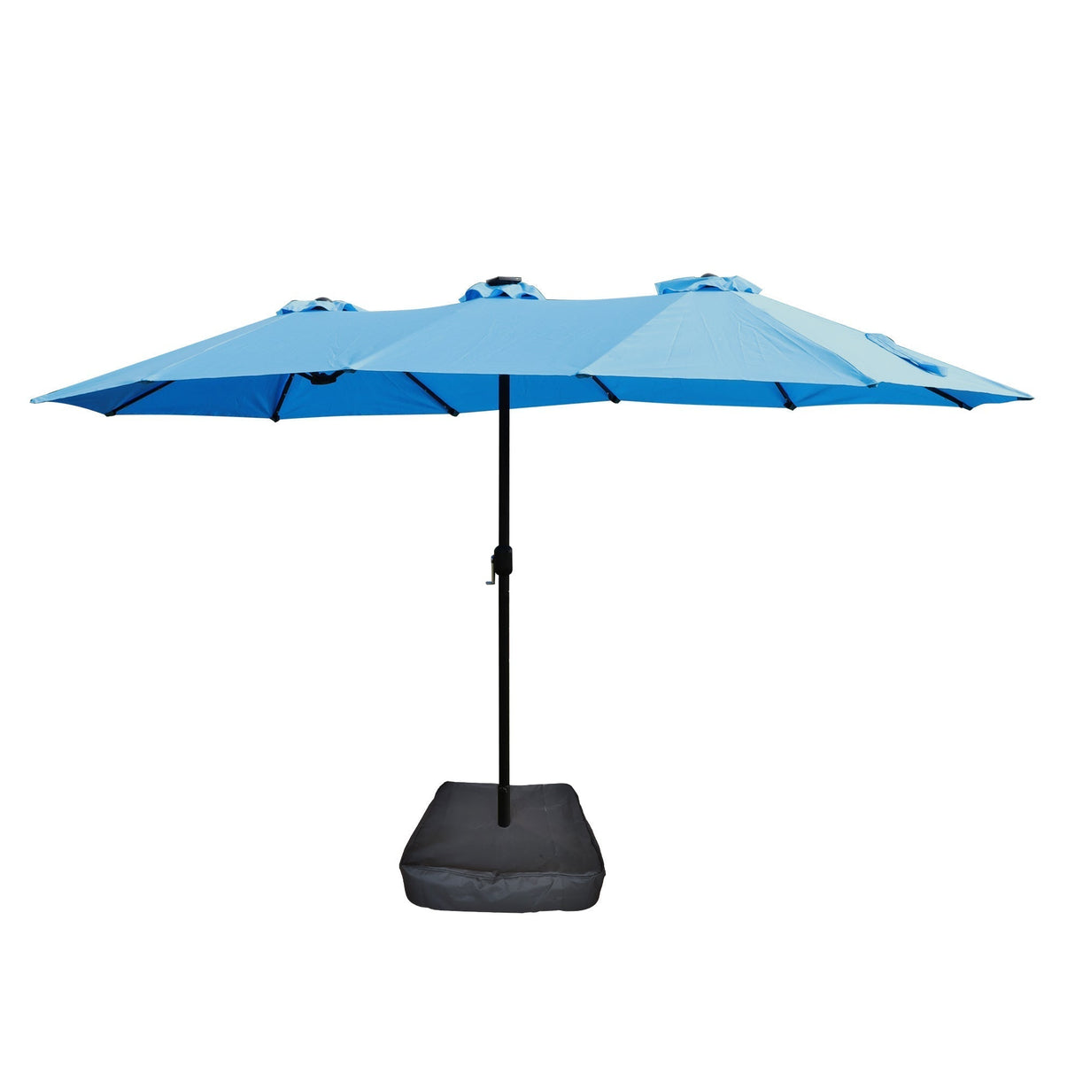 15 x 9 ft Double-Sided Outdoor Market Umbrella with Lights and Base – Blue