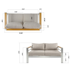 Cora Outdoor Aluminum Loveseat, Silver Frame with Beige Cushion