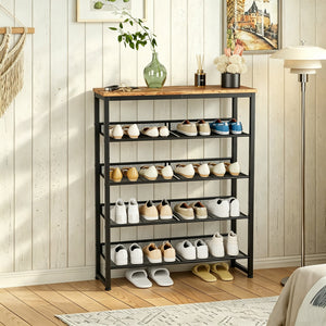 Industrial Shoe Rack with 4 Mesh Shelves
