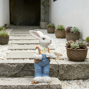 Simulated Couple Rabbit Statue Flower Pot Ornament