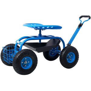 Rolling Garden Scooter Cart With 360° Swivel Seat And Tool Tray