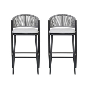 Outdoor Bar Height Metal Frame Counter Stools With Scallop Shaped Backrest & Water Resistant Cushions