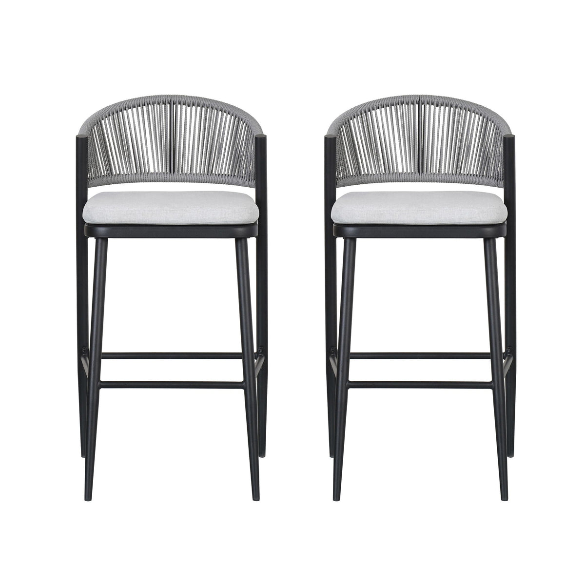 Outdoor Bar Height Metal Frame Counter Stools With Scallop Shaped Backrest & Water Resistant Cushions