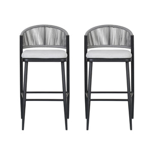 Outdoor Bar Height Metal Frame Counter Stools With Scallop Shaped Backrest & Water Resistant Cushions