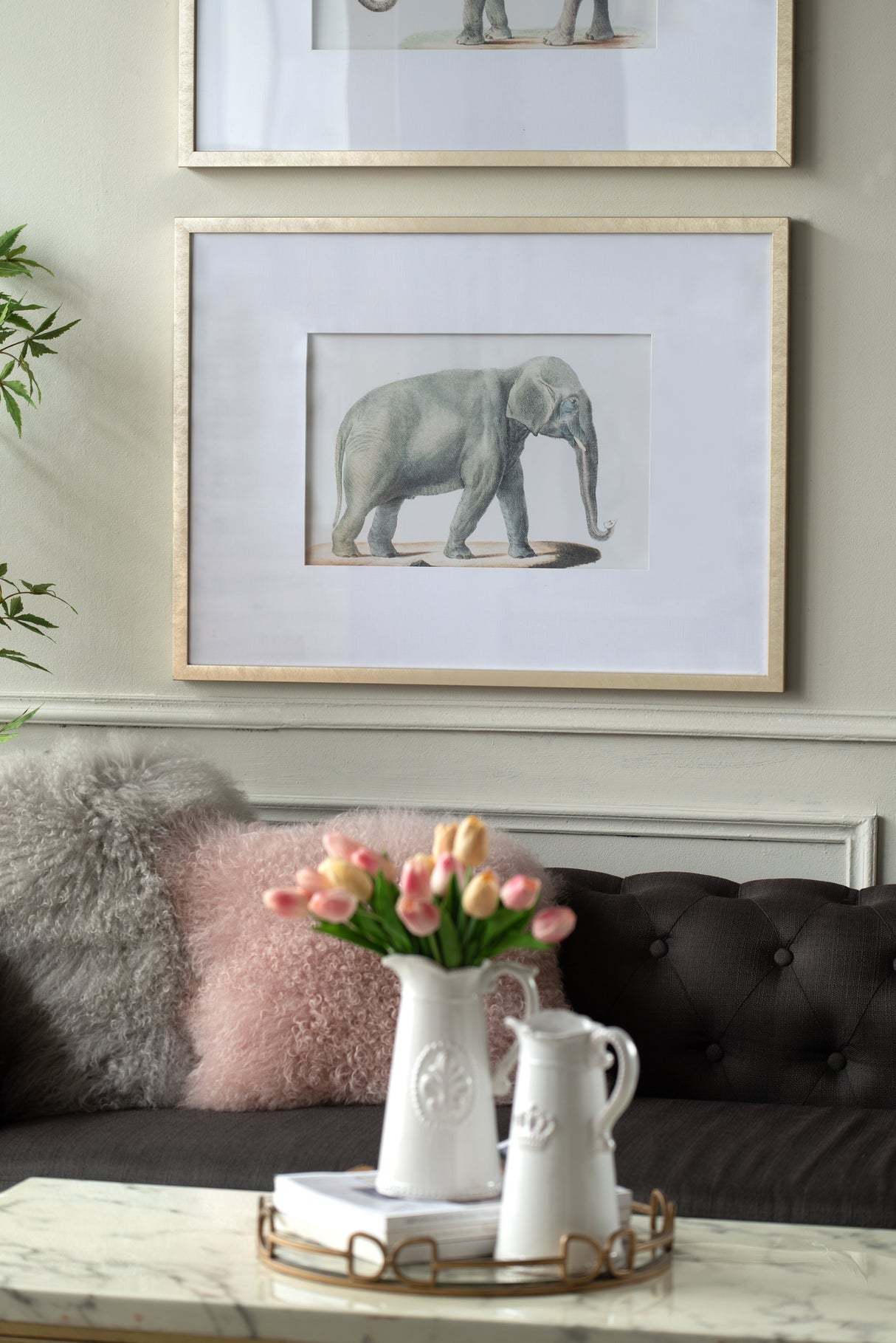 23.6x31.5" Fake Elephant Pencil Drawings, Set of 2
