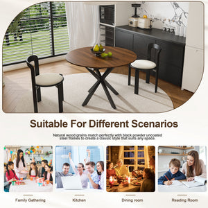 Round Dining Table With Extendable Blades, X Base