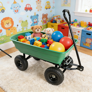 Folding Poly Garden Dump Truck with Steel Frame and Pneumatic Tires - Green