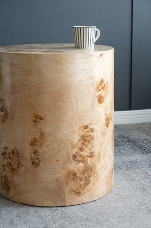 20x20x24 Burl Wood Brown Cylinder Side Table