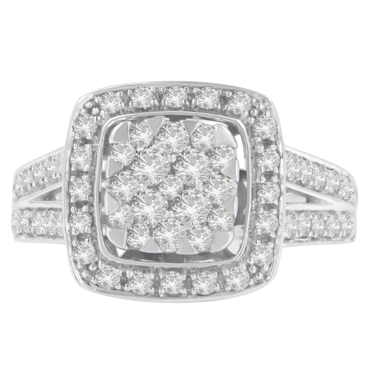 10K White Gold Diamond Cluster Ring (1 Cttw, H-I Color, SI2-I1 Clarity) - Size 6-1/2