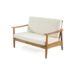 Outdoor Acacia Wood Loveseat Set With Coffee Table