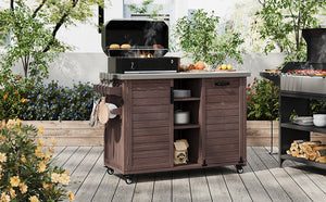 K&K 78.3' Outdoor Kitchen Island with Foldable Grill Table