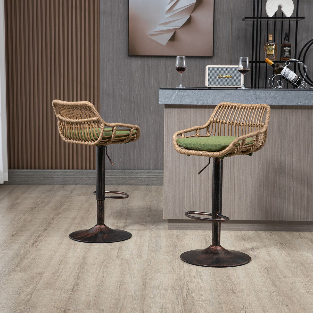 Modern Swivel Bar Stools Adjustable Counter Chairs With Footrest (Set of 2)