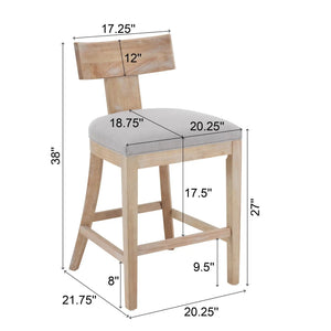 Upholstered Counter Height Bar Stools With Solid Rubber Wood Frame (Set of 2)