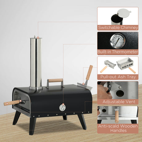 Portable Wood-Fired Outdoor Pizza Oven – Stainless Steel with Rotating Pizza Stone, Thermometer &amp; Peel