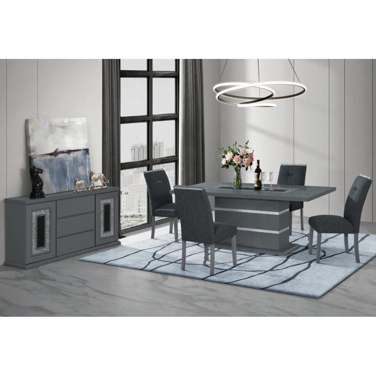 Buffet with Clear Glass Inlay - 61.8" Wide, High Gloss Finish